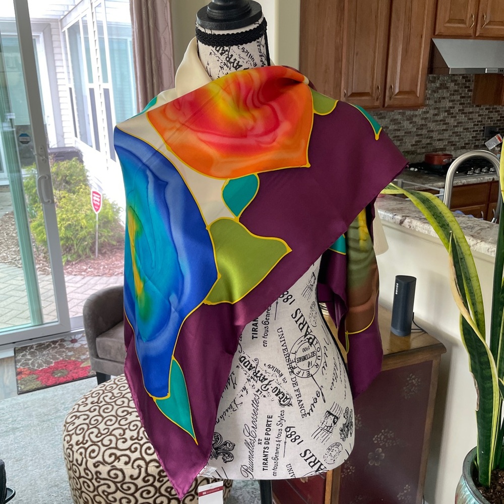 Vintage ShengRan Floral Silk Scarf NWT